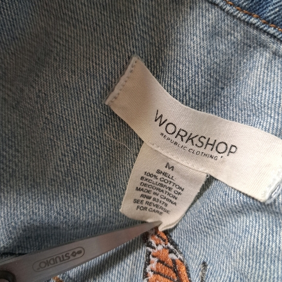 WORKSHOP REPUBLIC CLOTHING denim jean jacket butterfly embroidery western BOHO M - Picture 13 of 14
